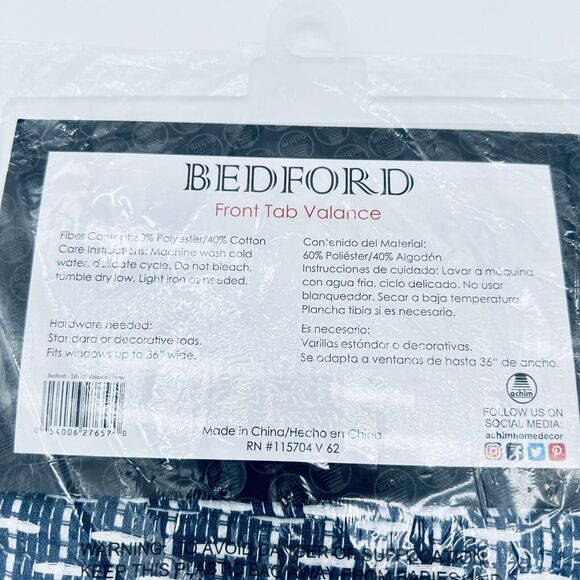 Top‎ Treatment Navy Bedford 58 'x13" One Front Tab Valance Window Curtain New - Picture 3 of 4